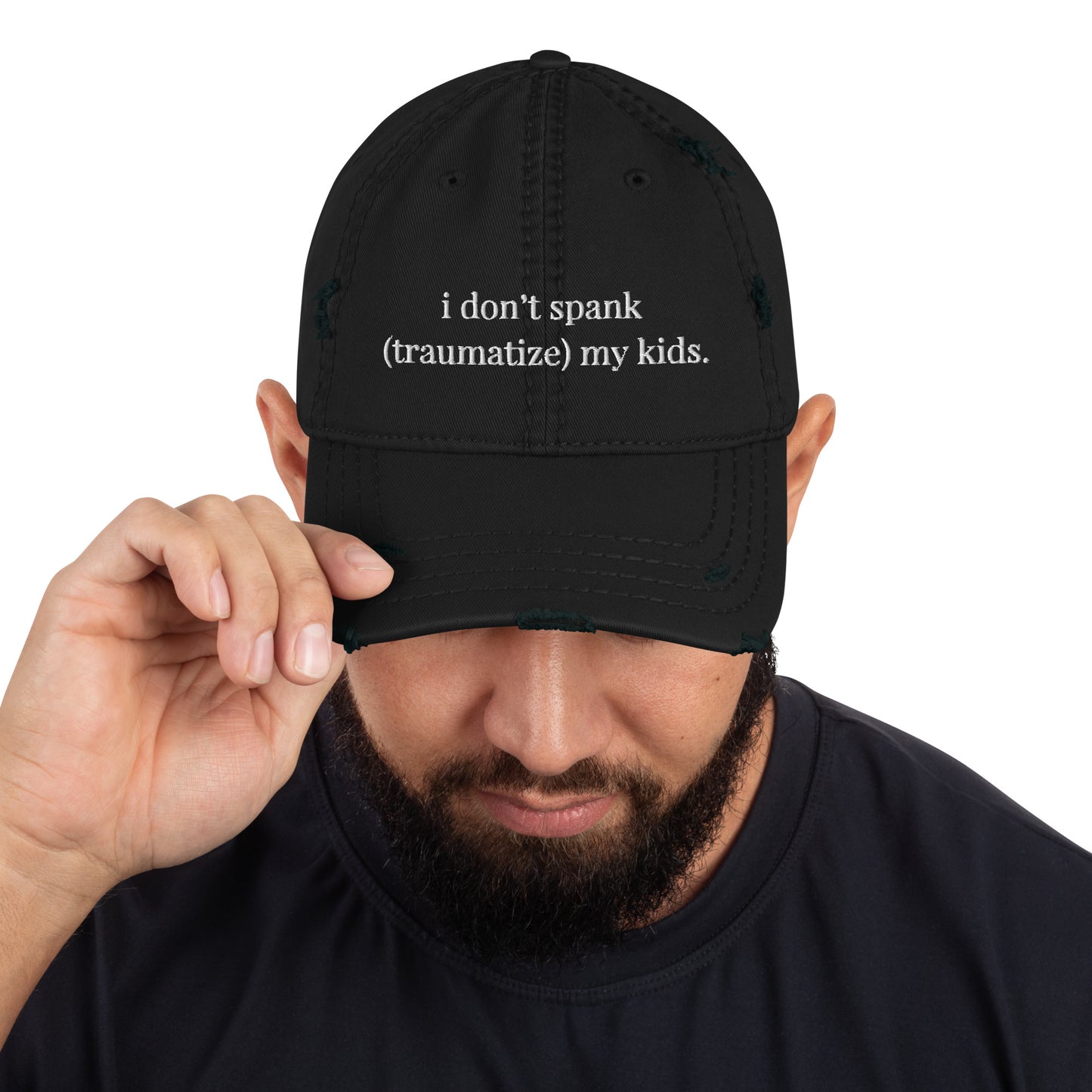 Distressed Dad Hat- "I Don't Spank My Kids"