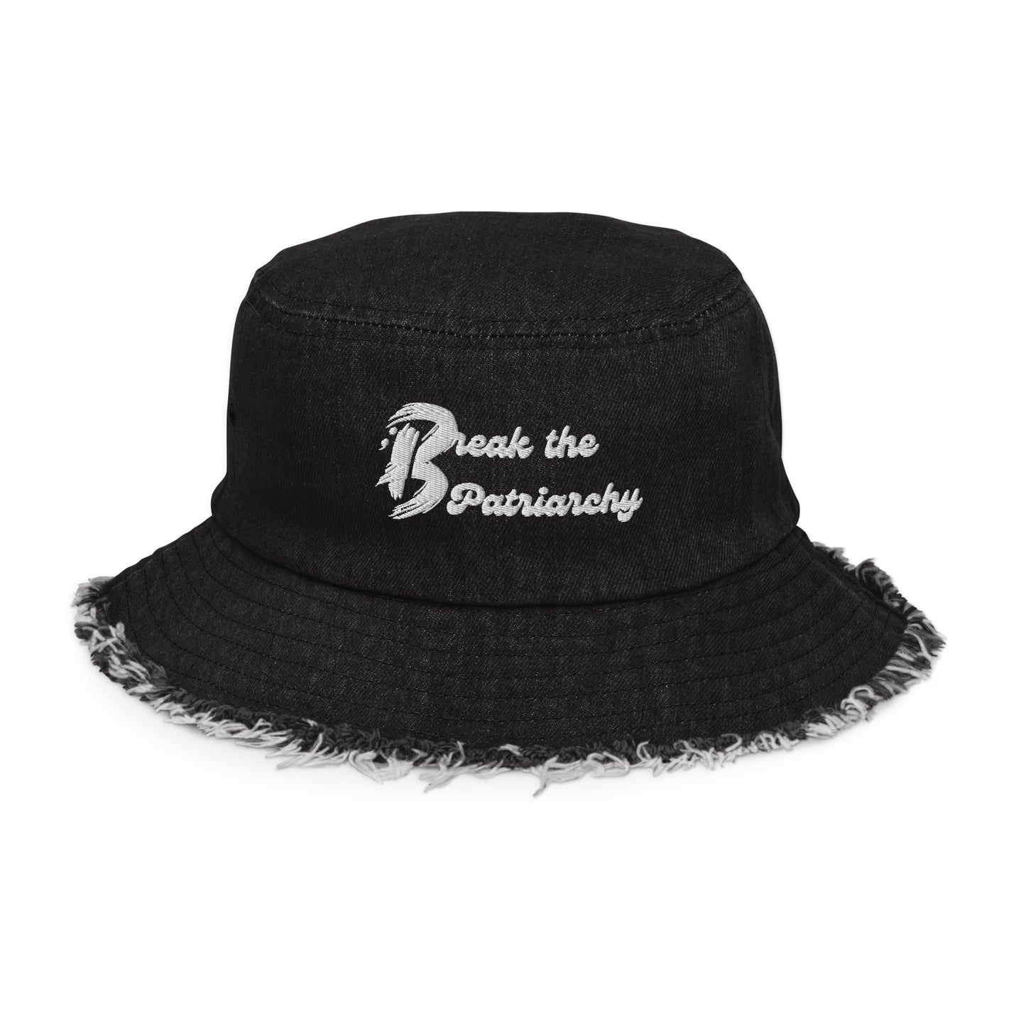 Distressed denim bucket hat-"Break the Patriarchy"